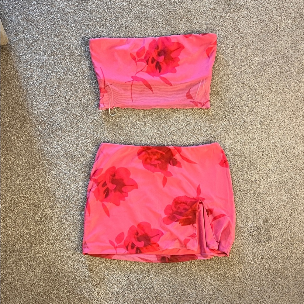 Princess Polly Vibrant Pink Floral Top & skirt SET
